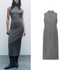 Spring New Arrival Formal Dress Work Clothing Casual Stand Collar Sleeveless Stitching Straight-leg Dress 8435583