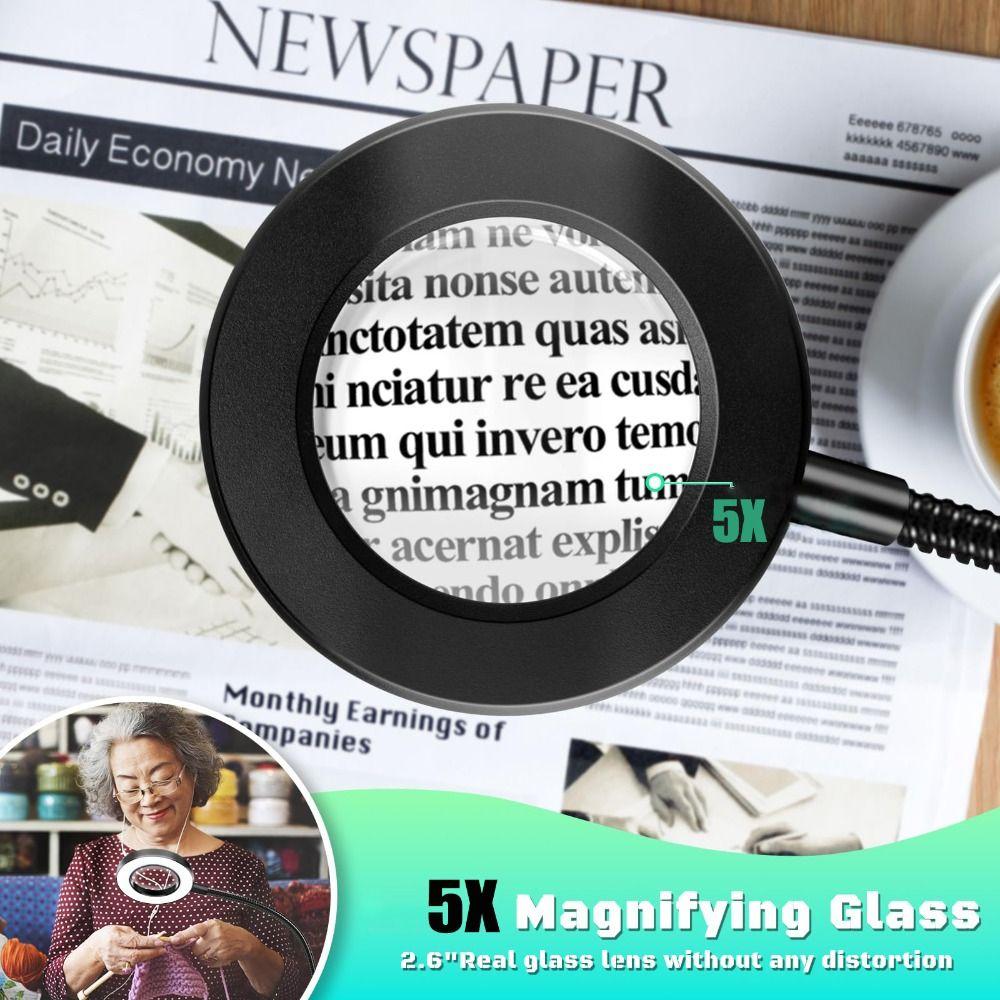 360°Flexible Gooseneck Magnifying Glass with Light 5X Lighted Desk Lamp Night Clip  Jewelry Making