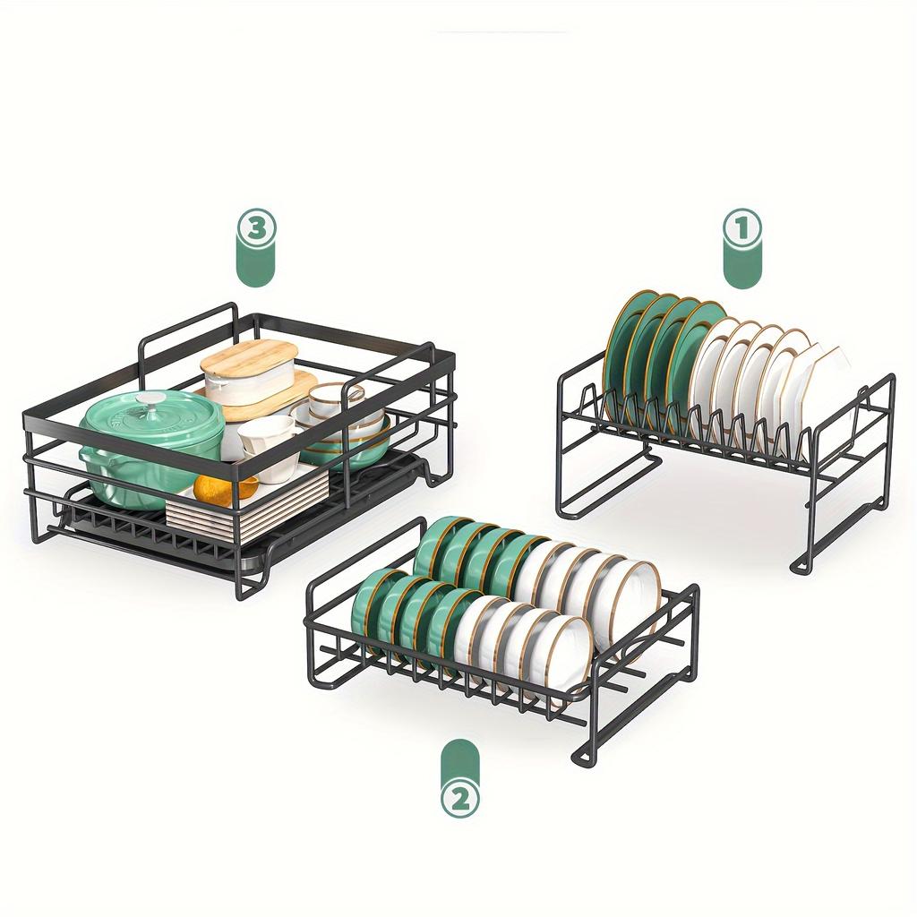 1 шт. 3-уровневая сушилка для посуды со столовыми приборами и подстаканниками — очень большая и многофункциональная