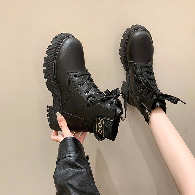 2024 новые ботинки Мартин женские одинарные ботинки зимние бархатные хлопковые ботинки в британском стиле весенне-осенние на плоской подошве тонкие короткие ботинки