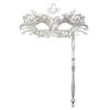 Fancy Party Masque Metal Masque with Handheld Stick Half Face Venetian Masque with Rhinestones for Women Men Prom Ball Mardi Gras Masquerade
