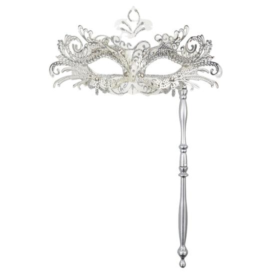 Fancy Party Masque Metal Masque with Handheld Stick Half Face Venetian Masque with Rhinestones for Women Men Prom Ball Mardi Gras Masquerade