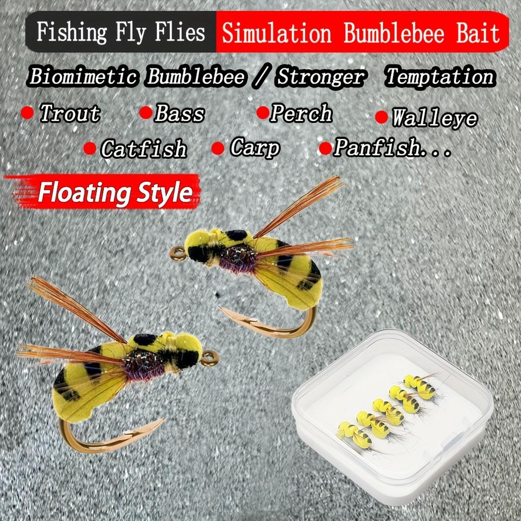 5/10Pcs/With Flies Box-Dry Fly Floating Bumblebee Fishing For Carp/Trout Fly Lure Bait Carbon Steel Hook-Size#10