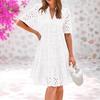 Women's White V-Neck Short Sleeve Lace Dress with Layered Skirt and Floral Embroidery, Casual Summer Dress In Multi Colors