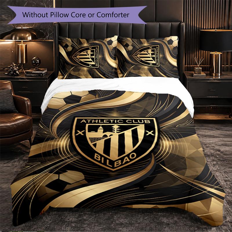 Athletic Bilbao Football 3 Piece Bedding Set Soft Duvet Cover Set with Pillowcases Printed Bedroom Decor Set for Home