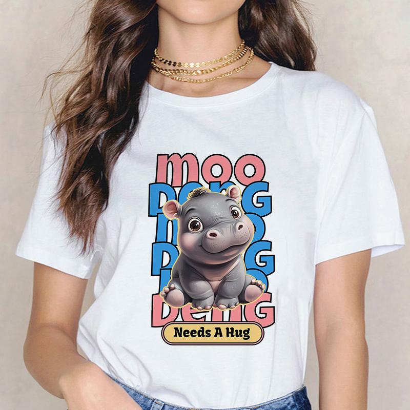 Funny Baby Hippo Moo Deng Tshirt Women Men Fashion T-shirt Streetwear Kawaii Cartoon T Shirt Harajuku Y2k Tee Tops Mange Clothes