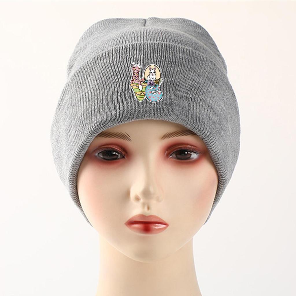 LOVE" Rabbit Warm Knit Hat Beanie, Easter Skullies Beanies Stretchable Elastic Trendy Bobble Hat Knitted Cap Beanie
