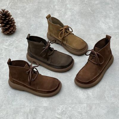 Женские ботильоны из натуральной кожи, теплые зимние женские туфли на плоской подошве с плюшевой подкладкой, в британском стиле, на шнуровке, с круглым носком, женские короткие ботинки