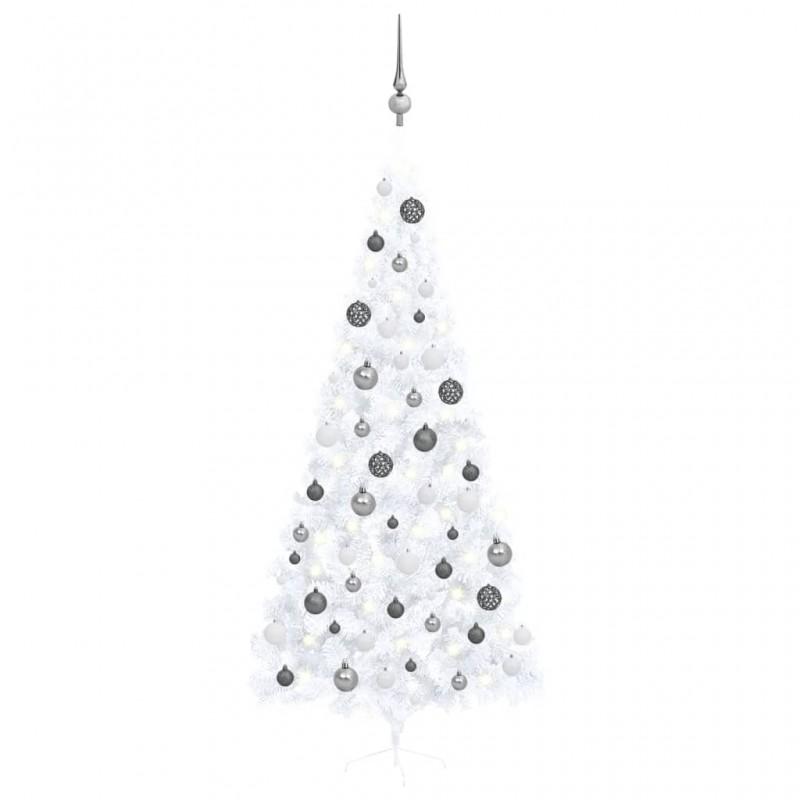 Day and Night - Day and Night Half Christmas Tree with Lights and Balls White 240 Cm