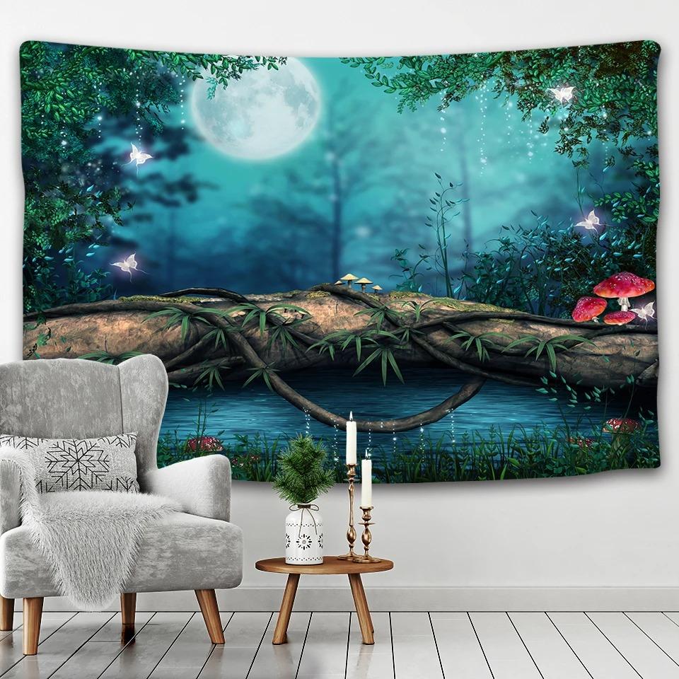 Forest Mushroom Cabin Wall Hanging Home Wall Decoration Tapestry Office Living Room Tapestry