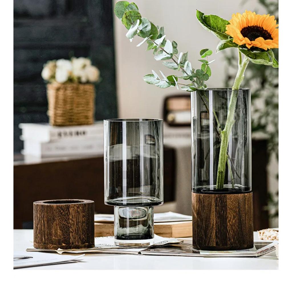 Украшение вазы на деревянной основе Простые и креативные стеклянные цветы, выращенные в воде, цветочная композиция для гостиной, обеденного стола