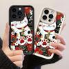 JT258 Кот Манэки-нэко Счастливый Кот для iPhone 17 16 15 14 13 Pro Max Samsung S26 S25 Ultra A17 A16 A07 A56 A36 Xiaomi 15T Redmi 15c Note 14 Мягкий Чехол