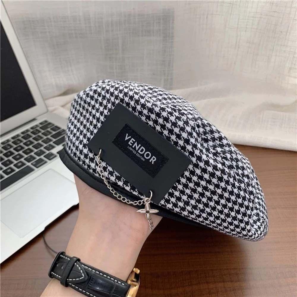 Ароматный стиль осень-зима универсальная клетчатая шляпа в корейском стиле женские береты шляпа художника гусиная лапка