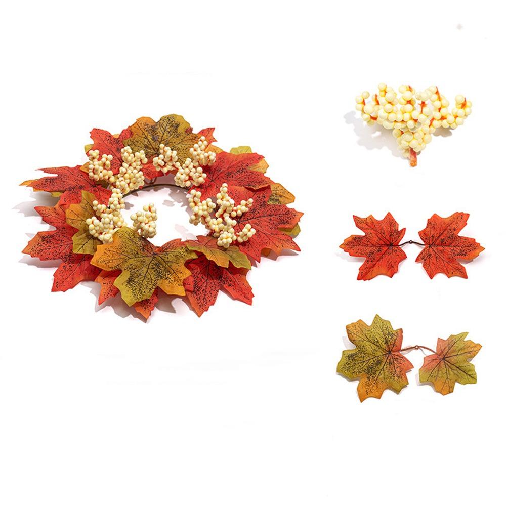 Simulation Artificial Maple Leaves Garland Pumpkins Fall Mini Wreath Fireplace Window