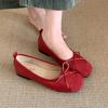 Французские балетки с бантом женские весенне-осенние нежные вечерние туфли супер иностранные универсальные туфли-лодочки с открытым верхом