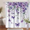 1 Lilac Floral Shower Curtain - Watercolor Roses, Vines and Butterflies On White Background, Machine Washable Polyester