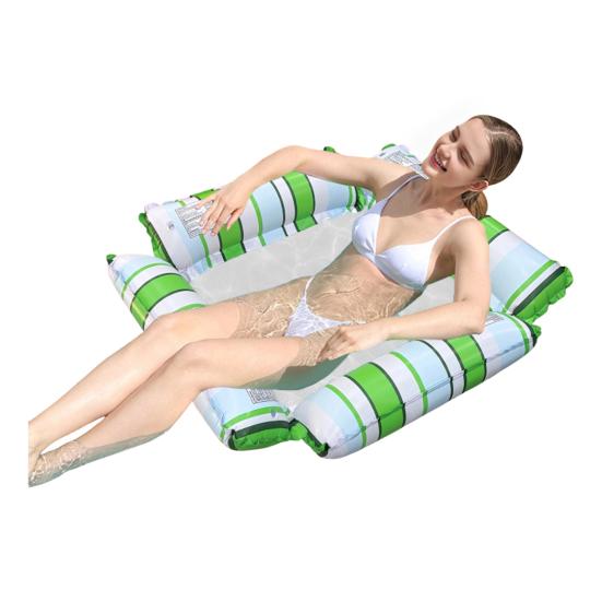Striped Inflatable Pool Float Water Hammock with Mesh Foldable Floating Lounge Chair Summer Swimming Pool Party Beach Lake Essentials