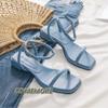 Модные летние туфли женские сандалии с узким ремешком на щиколотке с квадратным носком, сандалии-ремешки, элегантные женские 35-40