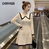 Autumn and Winter Women's Dress Large Lapel Knit Waisted Doll Neck Mid-Length Dresses