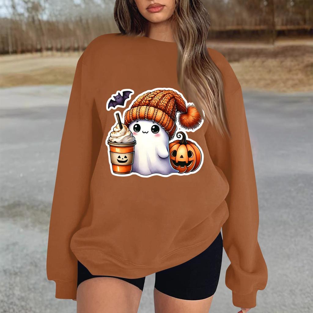 Женский повседневный модный трикотажный спортивный топ с длинными рукавами, свободный крой, Хэллоуин