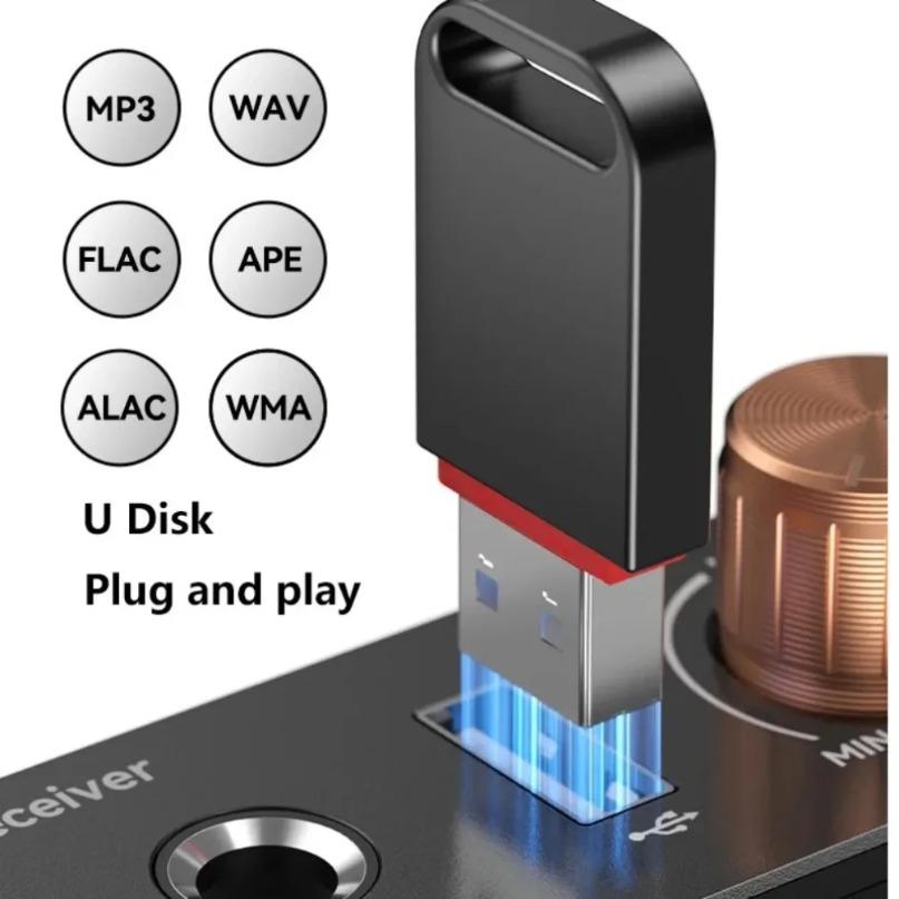Беспроводной адаптер Bluetooth 6.0 Аудиоприемник 3,5 мм AUX RCA 6,5 мм Микрофон Караоке USB Воспроизведение с U-диска с дистанционным управлением громкостью