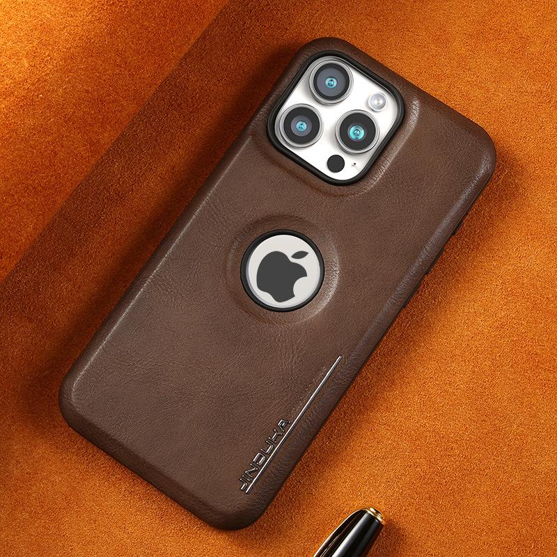 Подходящий для чехла для телефона Apple 15promax с открытым логотипом, Полная защита для iPhone14, Магнитное притяжение 13, Кожаный чехол для деловых мужчин 12