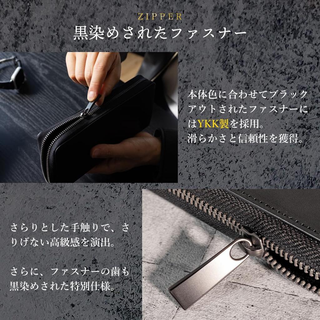 Large 24 Long Genuine YKK Round Coin Purse Inner Leather Carbon [Dom Teporna] Men's Wallet, Capacity, Cards, Wallet, Leather, Zipper, Zipper,