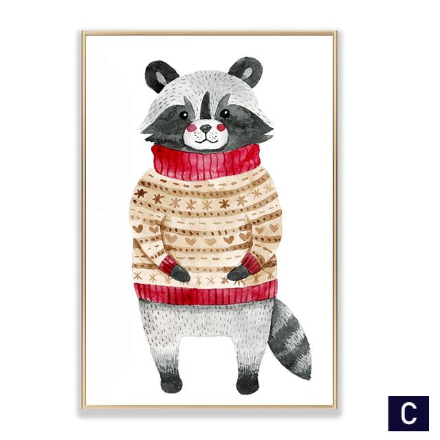 Лиса Кролик Медведь Олень Детская Настенная Картина Холст Картины Плакаты Мультфильм Животное в Свитере Принт Настенные Панно Декор Для Детской Комнаты