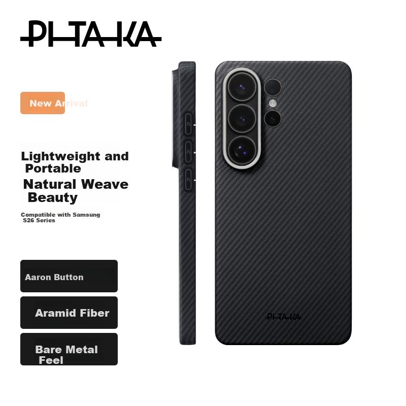 PITAKA Magnetic Kevlar Aramid Ultra-Thin Carbon Fiber Texture Protective Case for Samsung S26 Ultra - Black Gray