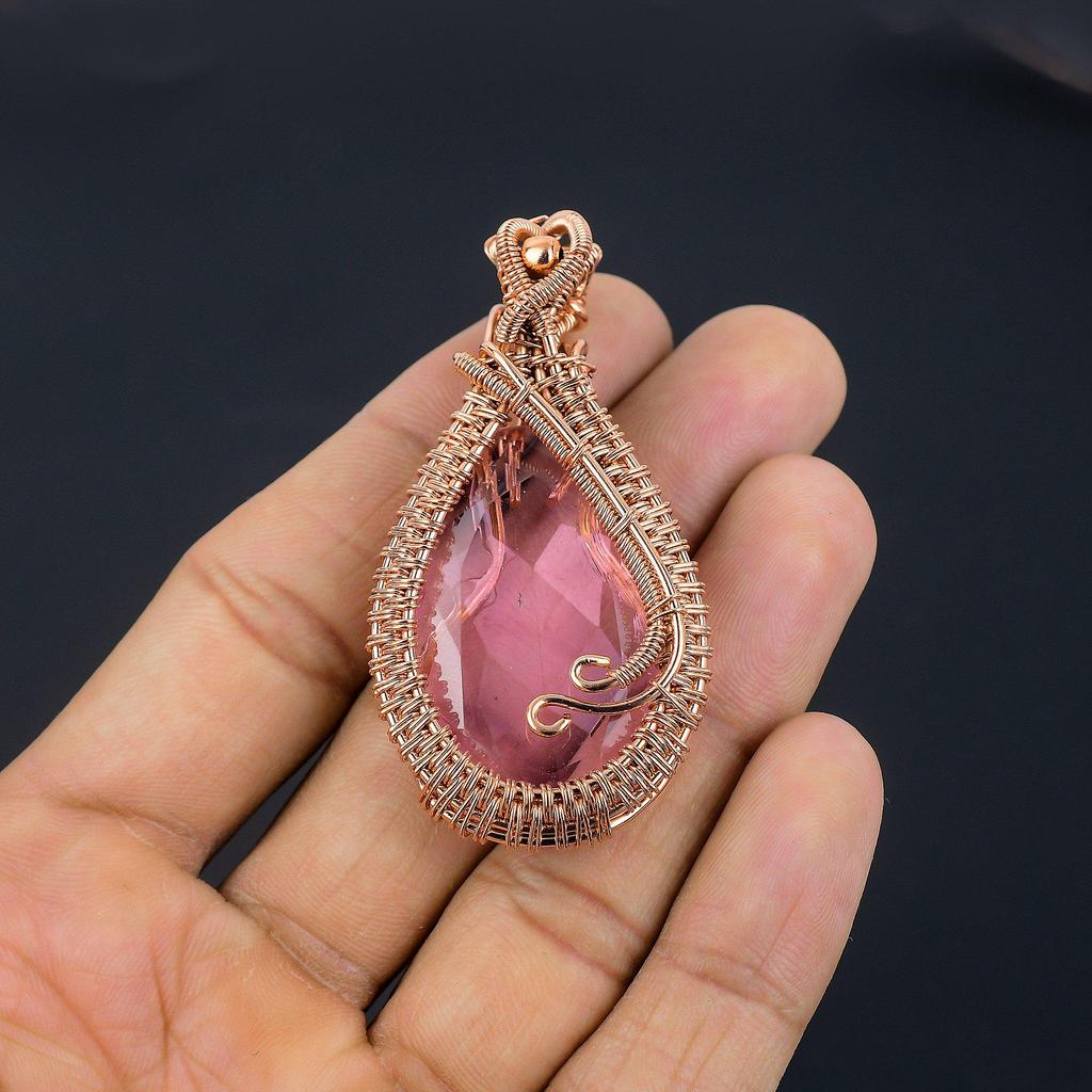 Pink Kunzite Pendant Gemstone Jewelry, 999 Copper Wire Wrapped Pendant, Handmade Jewelry Birthstone Pendant, Gift For Him