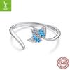 S925 Sterling Silver Blue Devil Fish Open Ring, Personalized Creative Silver Ring Jewelry