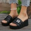 Новые летние пляжные тапочки женские с открытым носком модные толстые туфли с буквенным принтом в полоску на танкетке на высоком каблуке повседневные кожаные сандалии без застежек женские