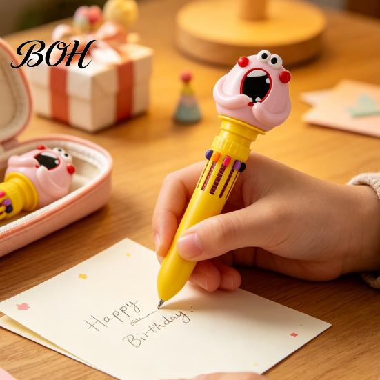 Cute Cartoon Pens for Kids 10 in 1 Ballpoint Pen, Multicolor Press Retractable Pens, Creative with Avatar Toppers Smooth Writing Stationery