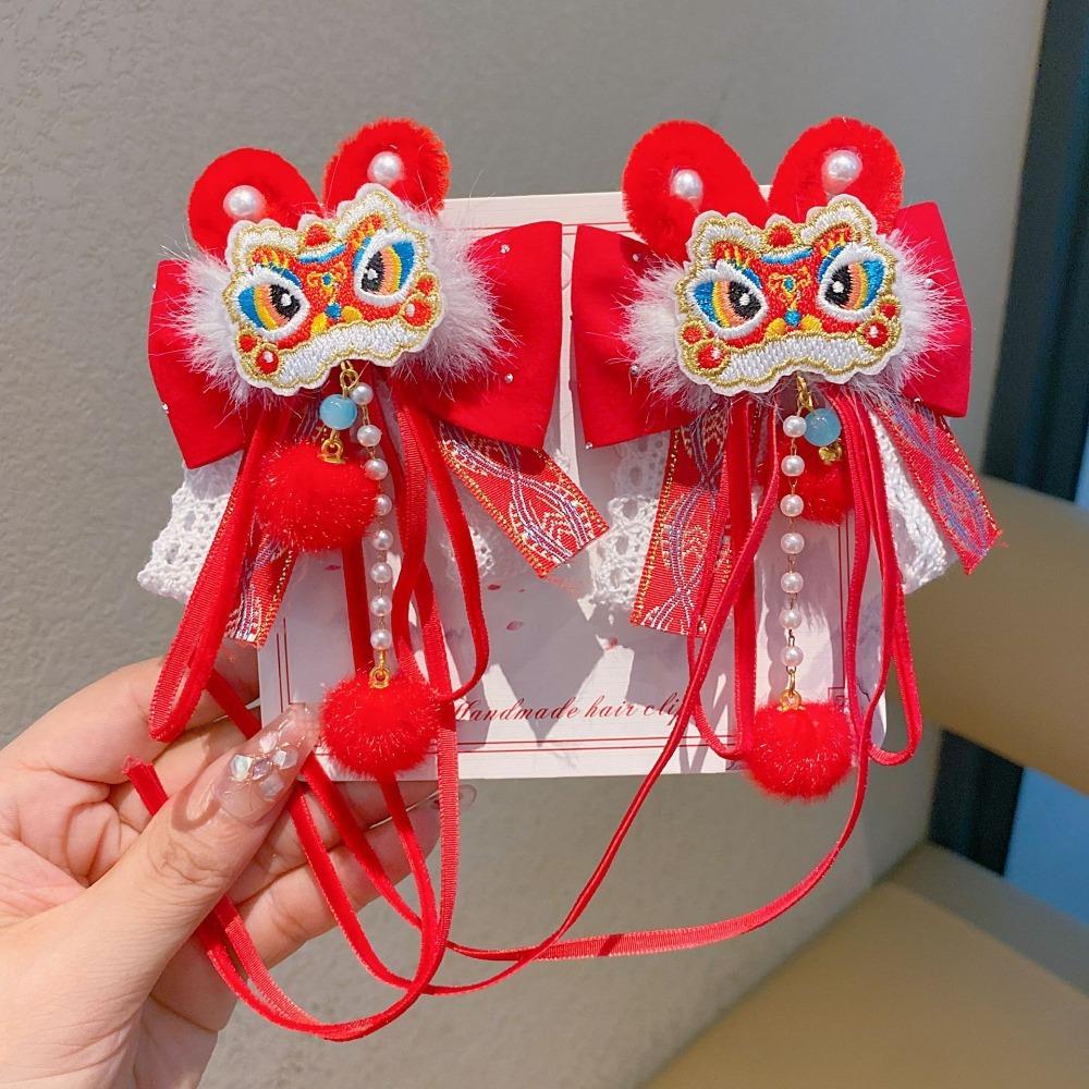 Plush Ball Children's Chinese Hairpin Bow Embroidered Bow Headwear Hanfu Hair Accessories Kids
