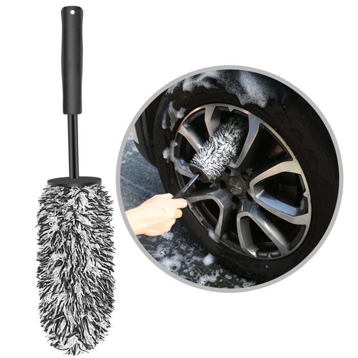 Brosse Jantes Voiture, Brosse de Nettoyage en Microfibre, Brosse de Roue de Voiture Jante sans Partie Métallique
