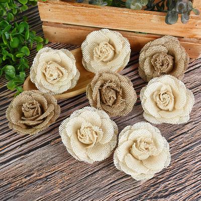 1-5 шт. Джутовые мешковинные мешковинные розовые головки цветов DIY Лен Ручная работа Цветочные ремесленные аксессуары Винтаж Рустик Свадьба Домашнее украшение
