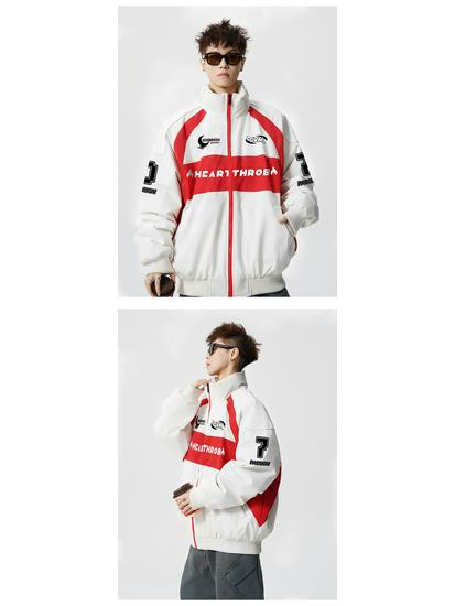 Мужская хлопковая куртка-бомбер с воротником-стойкой в гоночном стиле - Зимняя повседневная универсальная пуховая куртка больших размеров для пар