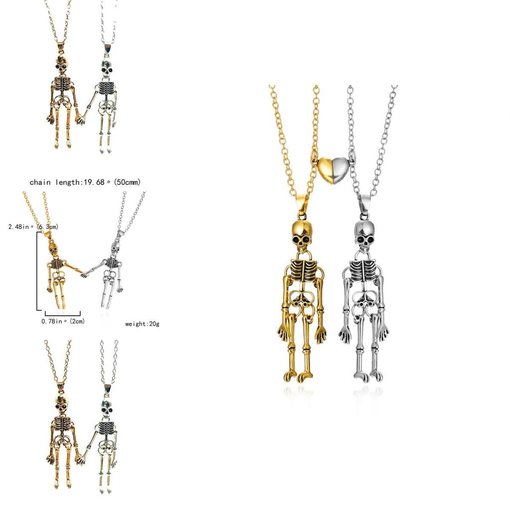 Gothic Skull Pendant Necklace For Couples With Alloy Chain And Magnetic Clasp