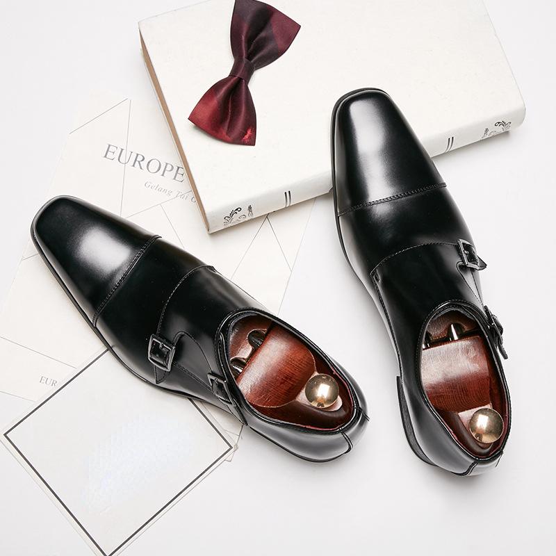 Retro Business Formal Men's Leather Shoes Genuine Leather Shoes Monk Buckle Shoes