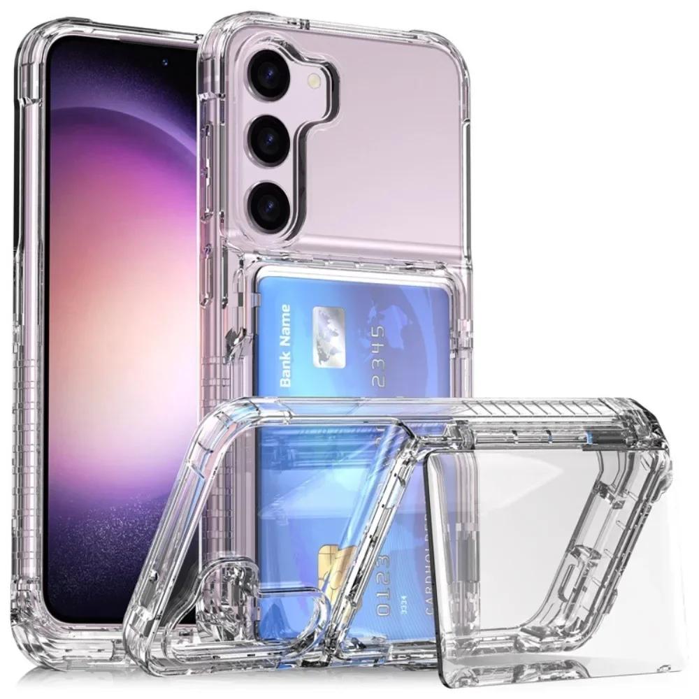 Прозрачный раскладной чехол для телефона Samsung Galaxy S24 Ultra S23 Plus + кристально чистый держатель для карт памяти кронштейн противоударный чехол