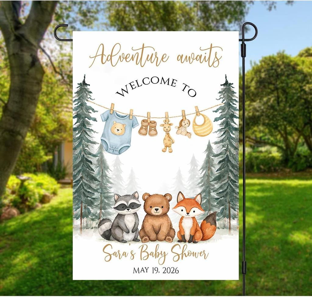 Baby Shower Garden ag, Welcome Baby Yard Decor, Cute Newborn Celebration Banner for Boy Girl Gender Neutral Party, Outdoor