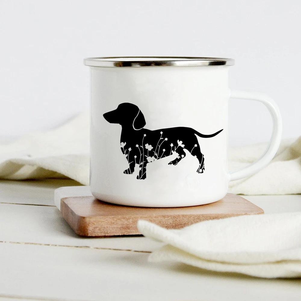 Peace Love Dogs Print Креативные эмалевые кофейные кружки с изображением мультяшных такс Собачьи лапки для вечеринок Пиво Сок Молоко Чашки Подарки на день рождения другу