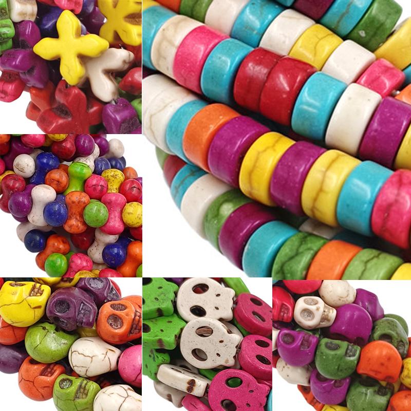 Череп Крест Цветок Плоские Бусины Луна Искусственные Бирюзовые Бусины-Проставки DIY Браслет Ожерелье Аксессуары