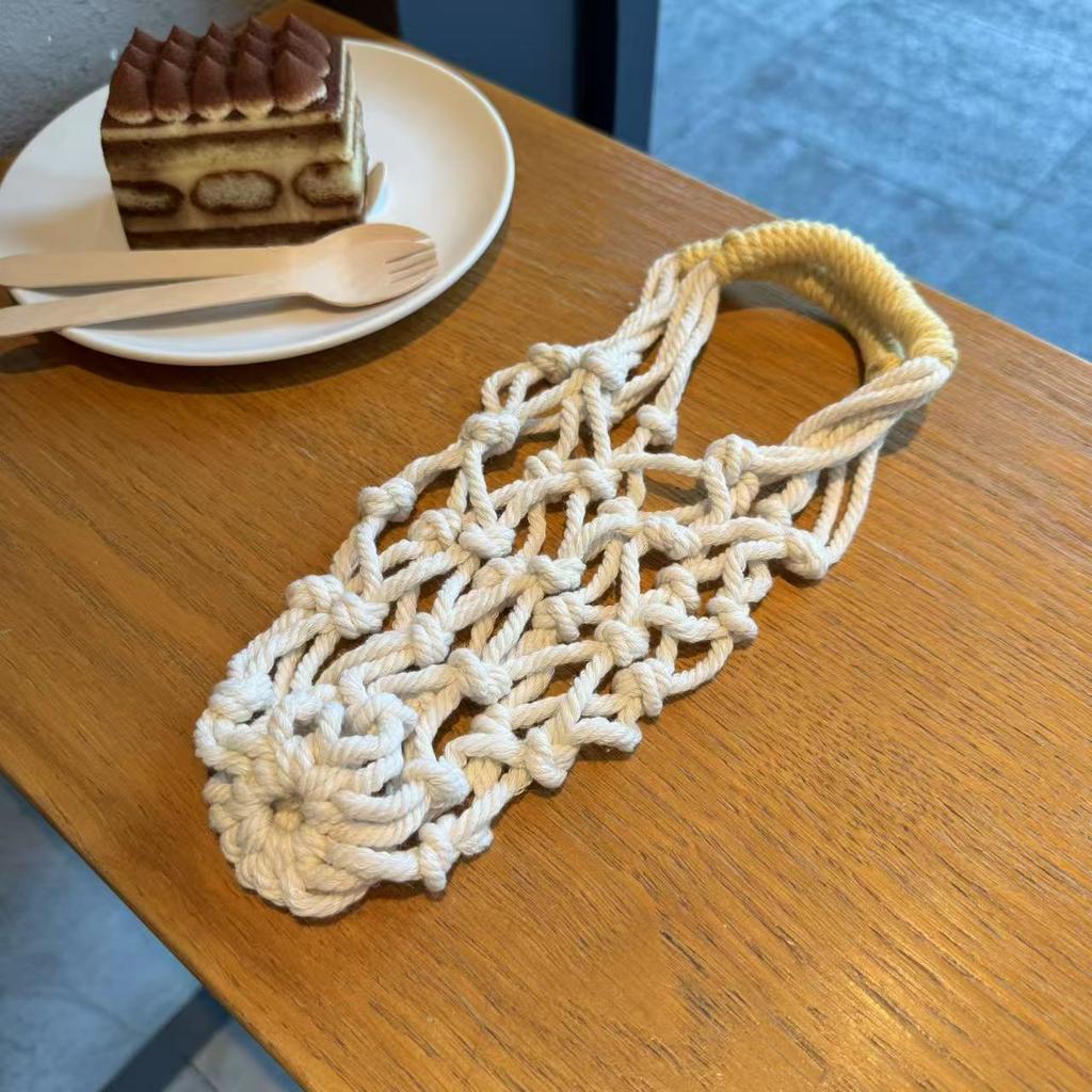Handmade Macrame Water Bottle Holder Mesh Net Bag Portable Coffee Cup Carrier Sleeve