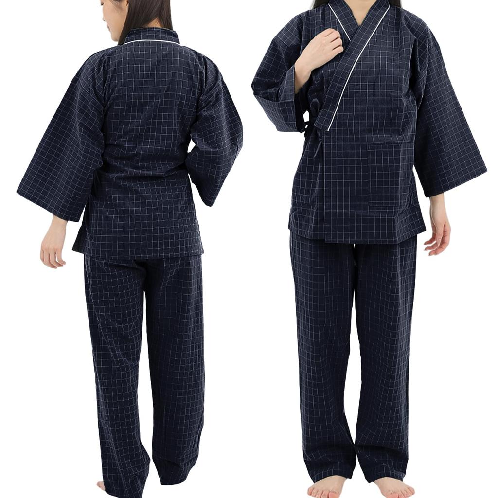 With Easy To Put On and Take Top and Bottom Front Suitable for Sleepwear Navy [QQOLi] [Designed Caregivers] Loose-fitting Samue-style Pajamas, Off,