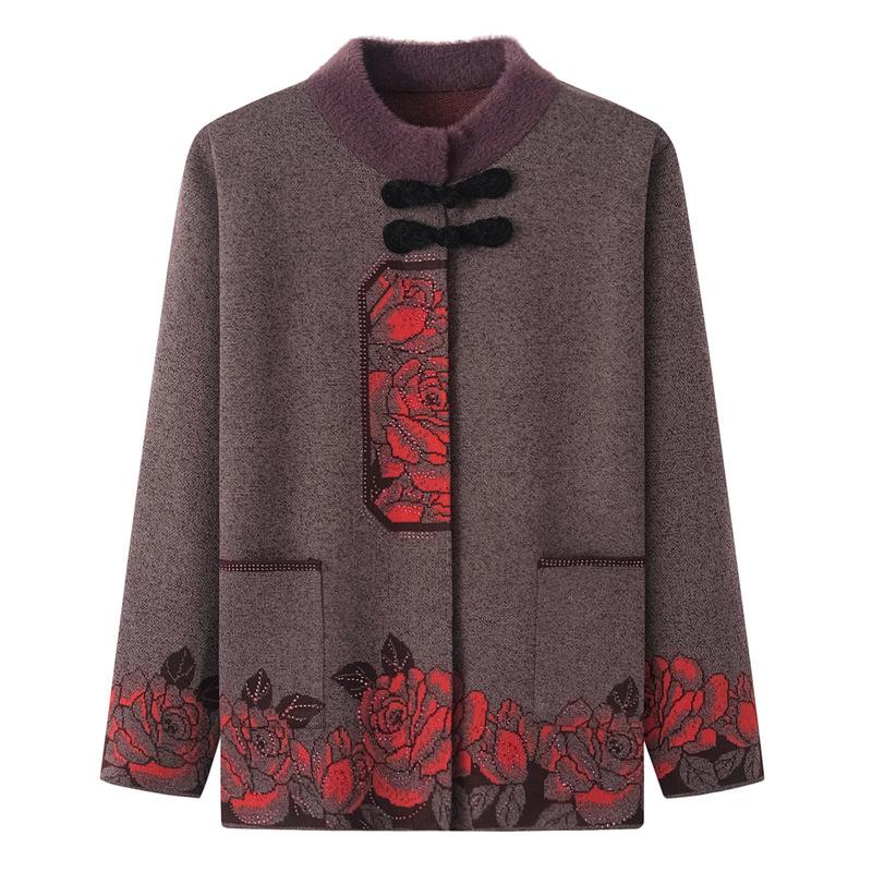 Весенне-осеннее пальто, женский утепленный вязаный свитер, кардиган, зимняя одежда для среднего и пожилого возраста, темпераментная элегантная одежда для пожилых людей