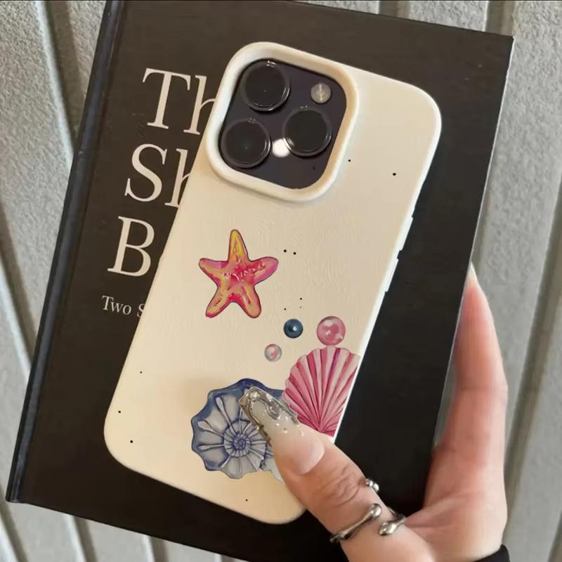 Милый Чехол для Телефона с Рисунком Морской Звезды и Медузы Для iPhone 17 Pro Max 16 Plus 15 Pro 14 13 12 11 XS XR 17Air Мягкий Чехол с Текстурой Личи