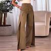 Women Long Pants Cross Design High Waist Casual Pants with Pockets Solid Color Straight Wide Leg Office Lady Trousers