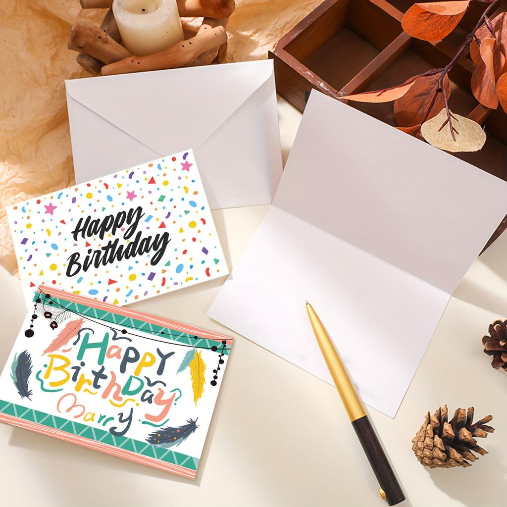 1 Set (24pcs) Birthday Greeting Card Creative Set–12 Birthday Gift Cards with Envelopes, Blessing Stamping Cards,and Birthday Party Blank Sticky Notes