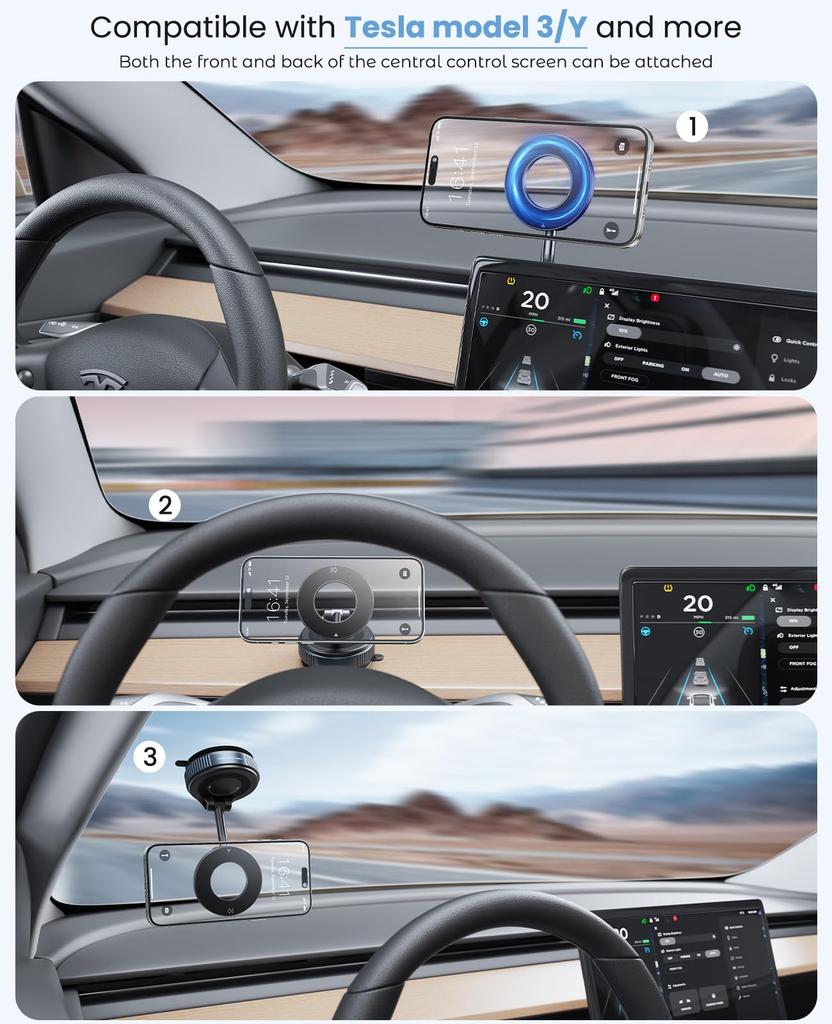 Magnetic Suction Cup Phone Mount for MagSafe, 360° Adjustable, Foldable & Portable Holder for All Smartphones & Car Models